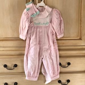 Pink check cotton flannel jumpsuit-24M-USA made